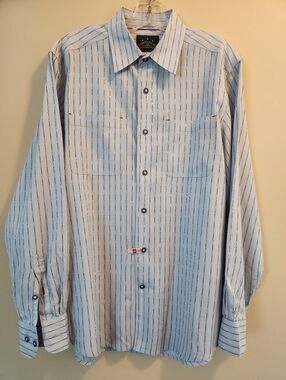 Indigo Palms Co. Light Blue 100% Cotton Dress Shirt with Navy Pinstripe Twists